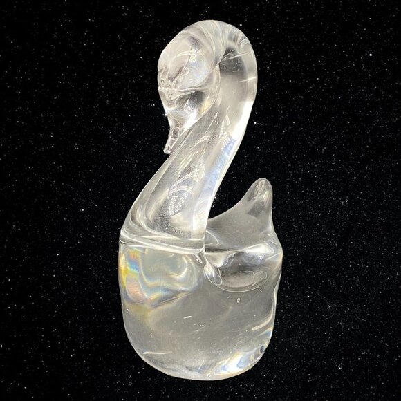 Vintage Art Glass Crystal Clear Swan Paperweight Figurine 4”T 3”W - Picture 2 of 9